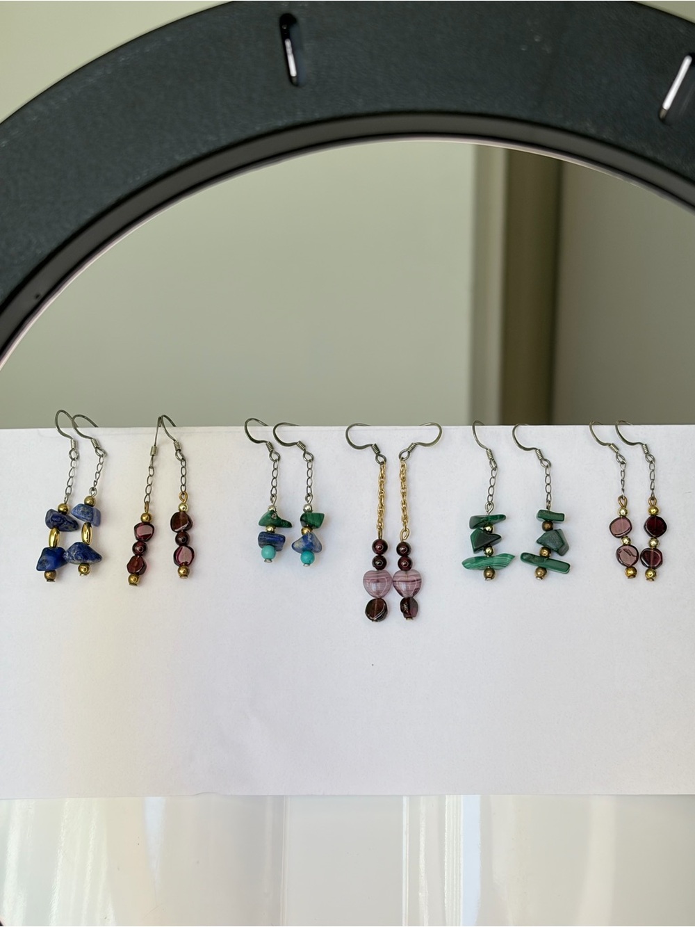 Handmade Malachite/Garnet/Lapis Chip Stone Drop Earrings - 6 pairs